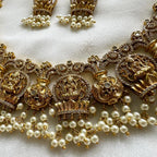 Antique white CZ laxmi flower pot  short set