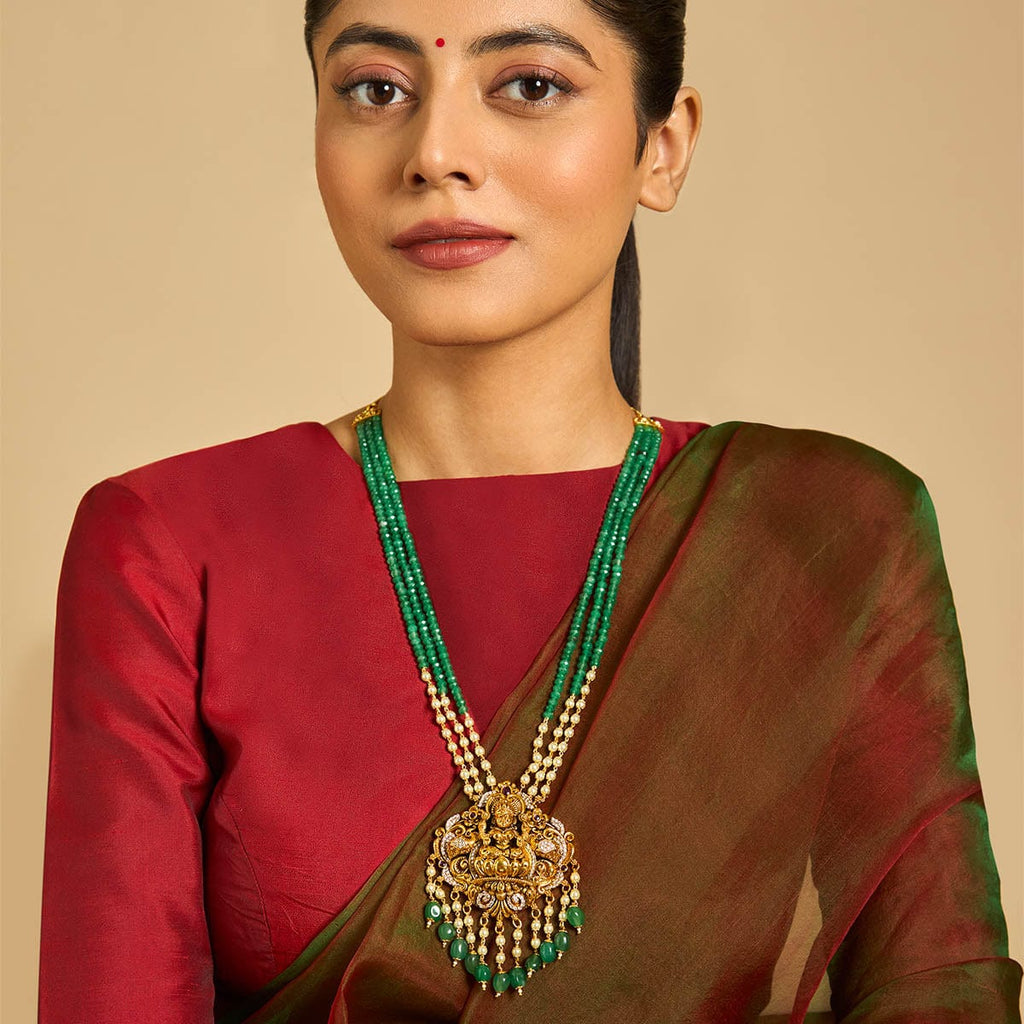 Long Antique Green Bead Necklace