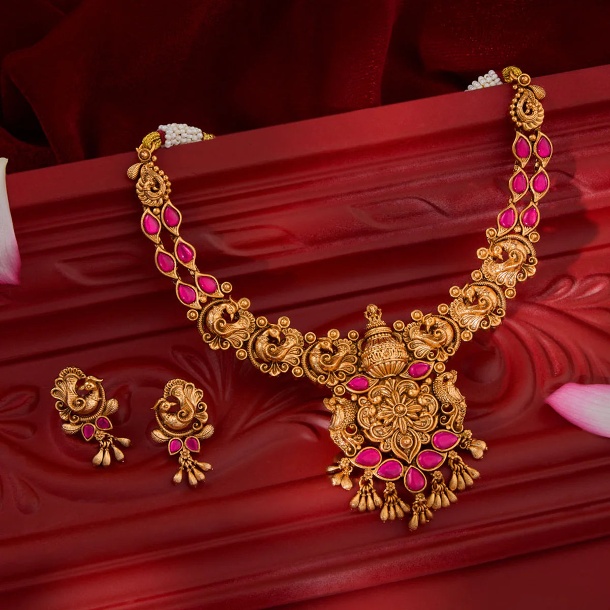 Pink Stone with Antique Laxmi temple Necklace