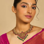 Antique Pink & Green Stone Necklace