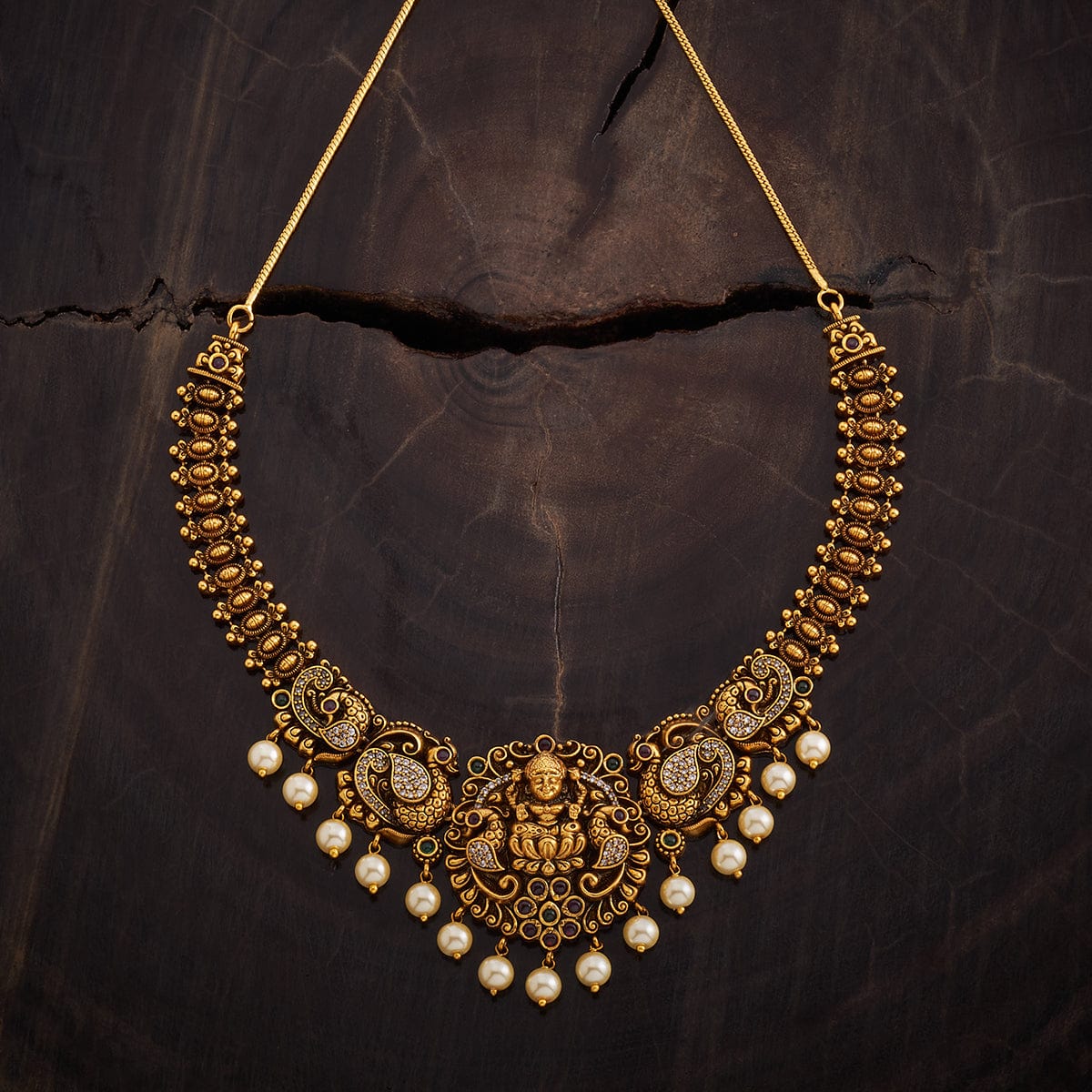 Laxmi temple Antique White Stone Necklace