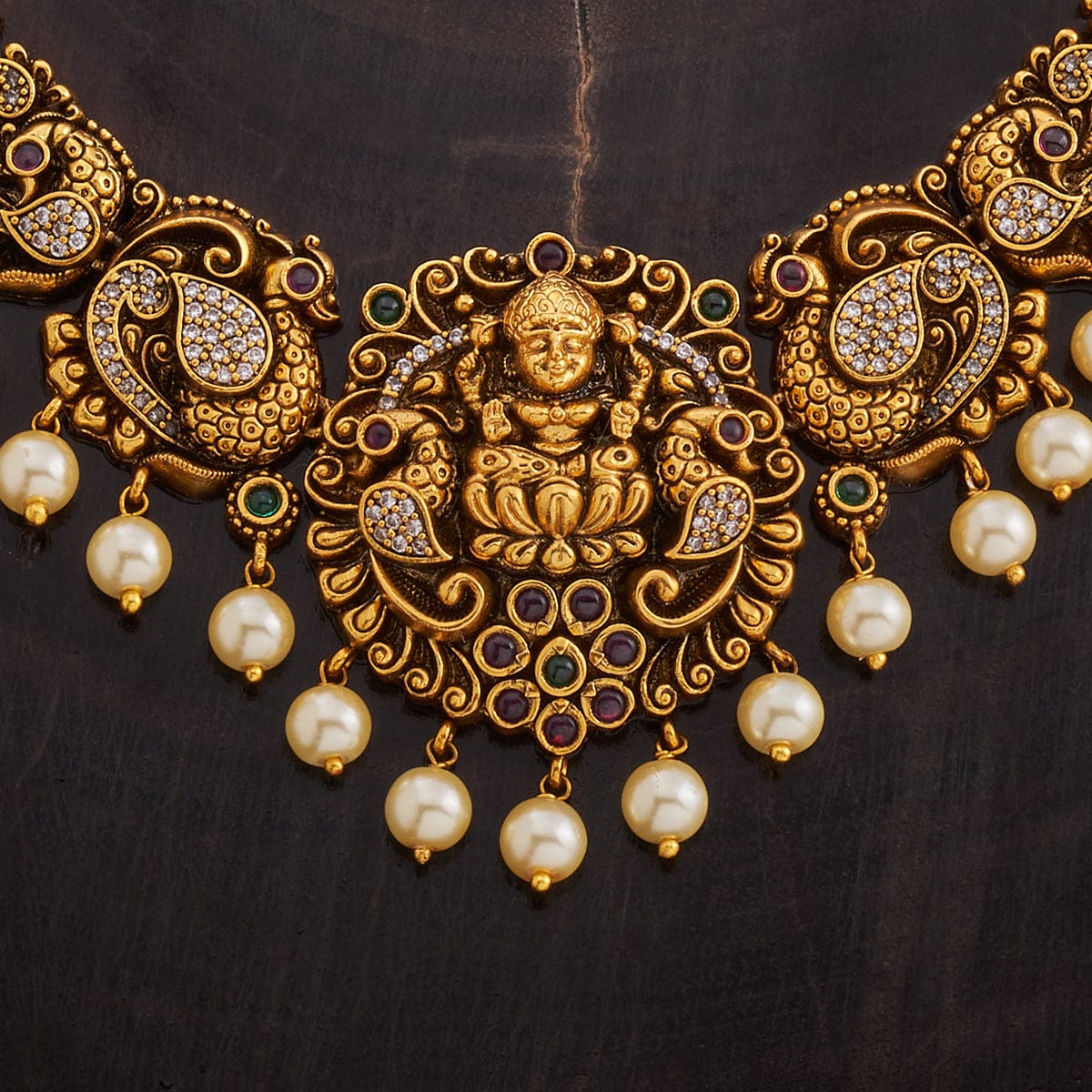 Laxmi temple Antique White Stone Necklace