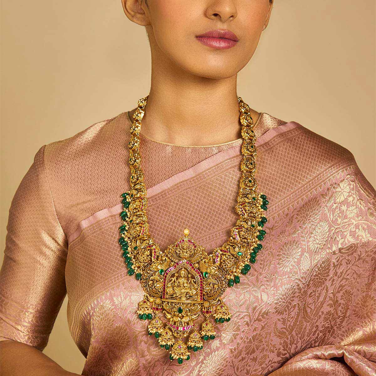 Silver Temple Necklace Haaram Long