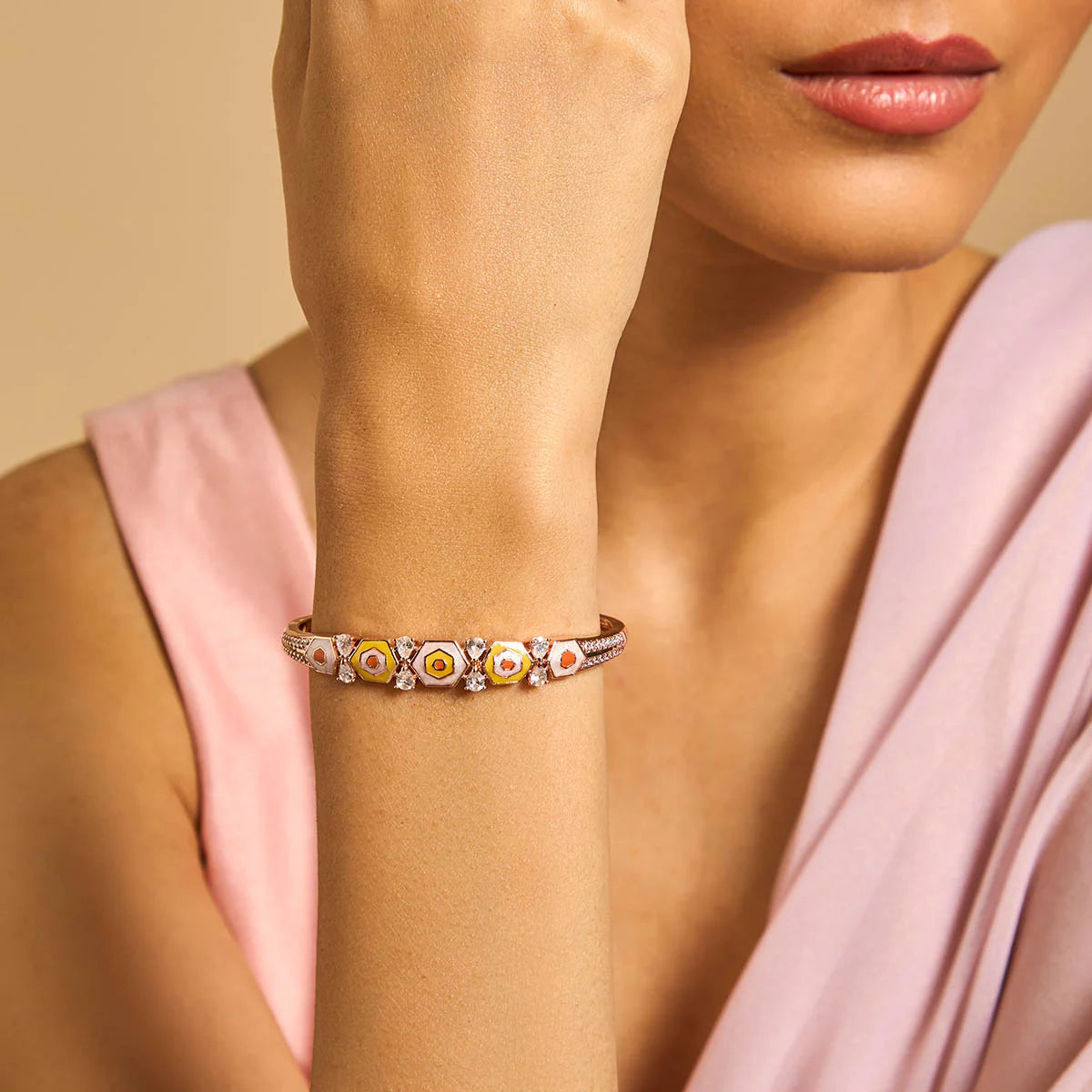 Meenakari Zircon Kada Unique Rose Gold