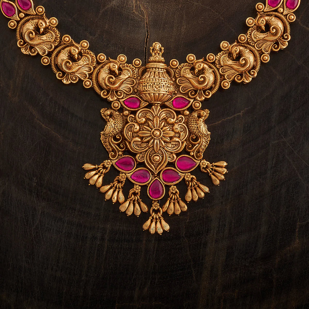 Pink Stone with Antique Laxmi temple Necklace