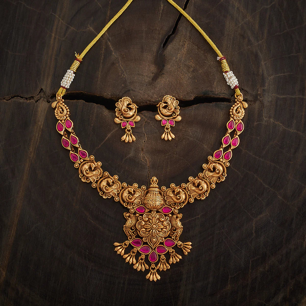 Pink Stone with Antique Laxmi temple Necklace
