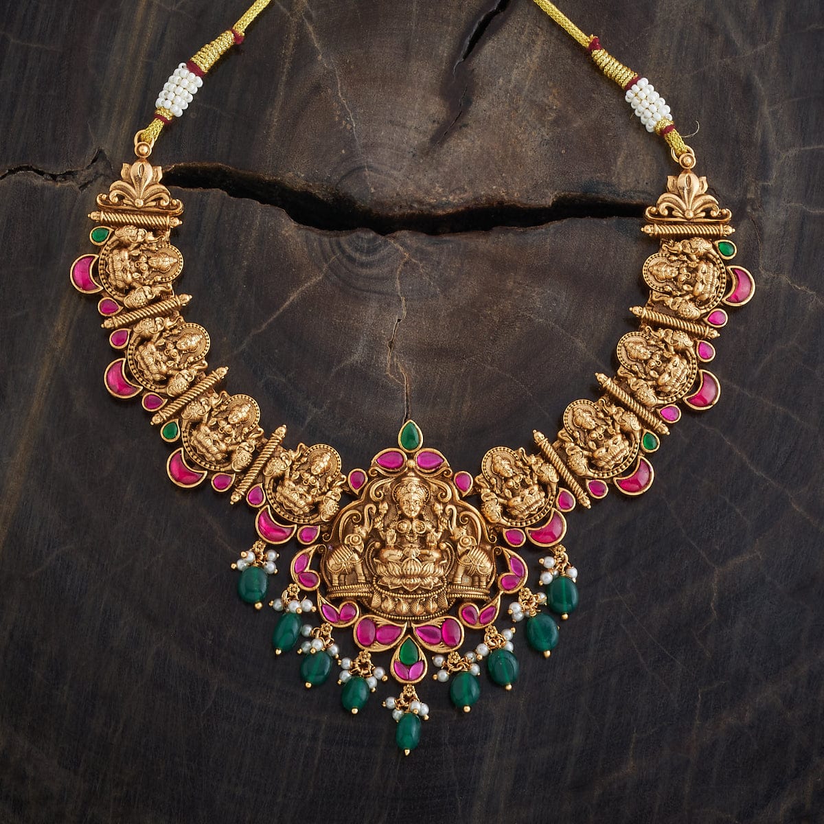 Antique Pink & Green Stone Necklace