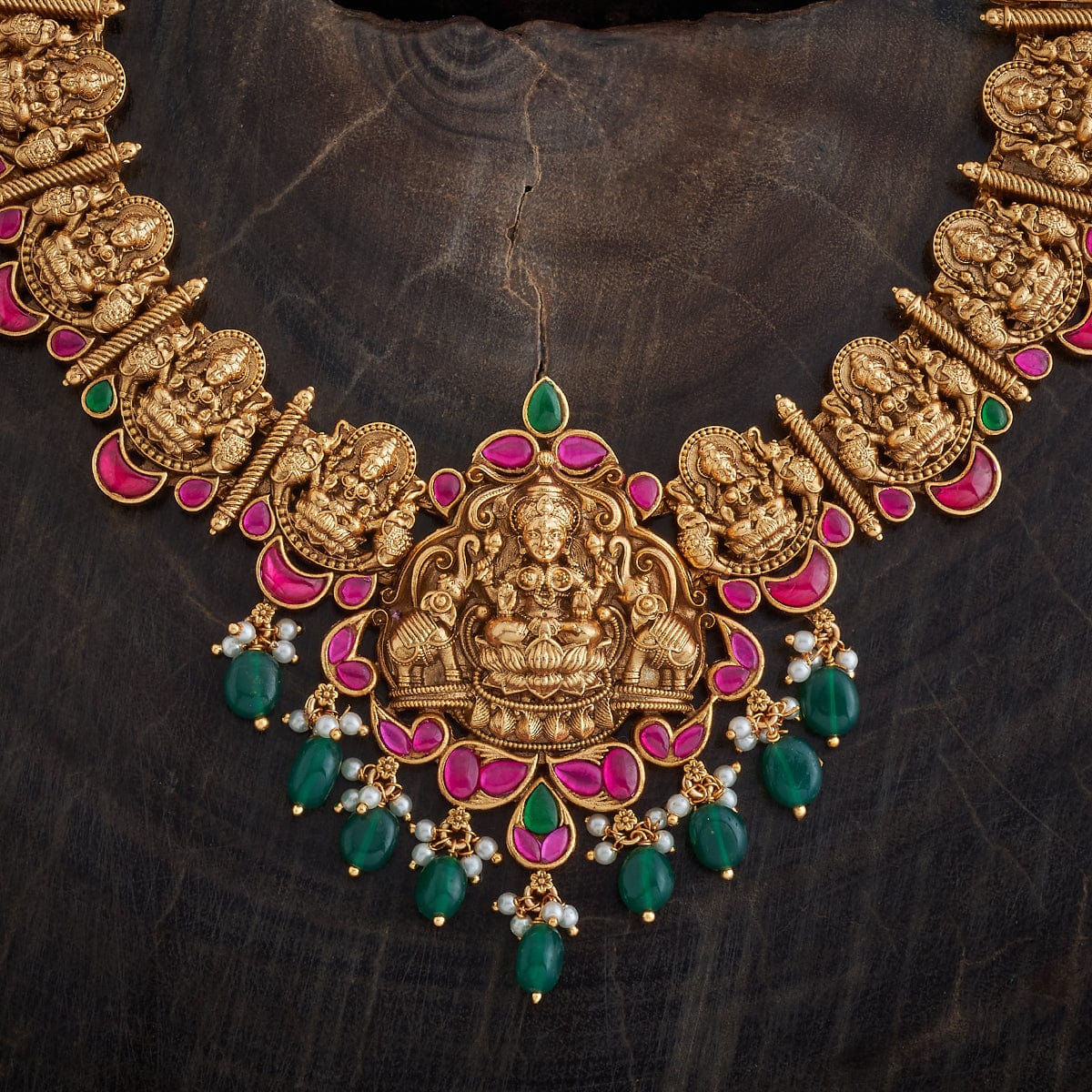 Antique Pink & Green Stone Necklace