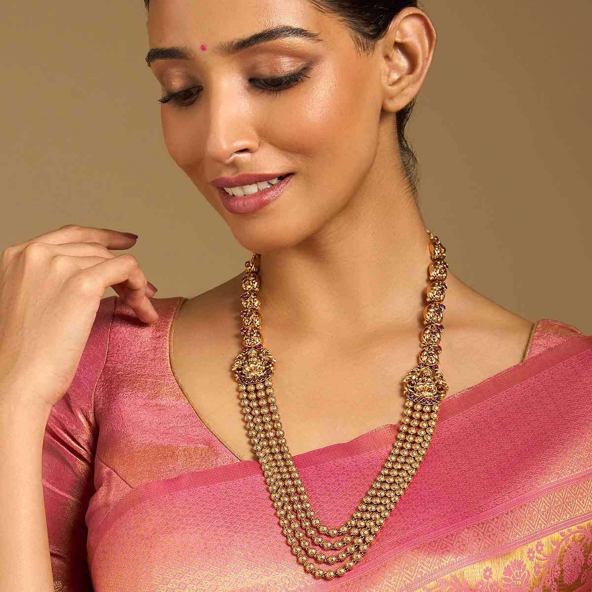 Long Gold stone Antique Necklace