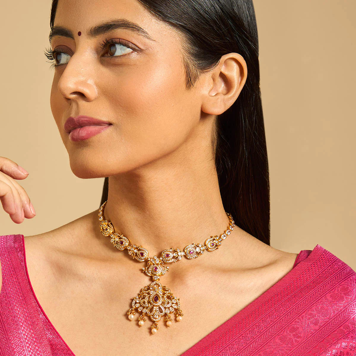 Silver Temple Necklace White