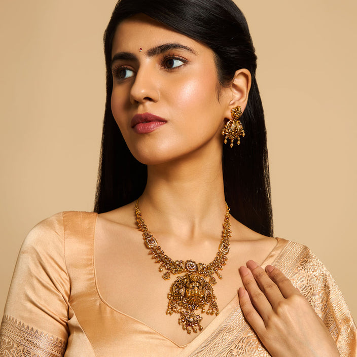 Latest Stylish Gold Plated Antique Necklace