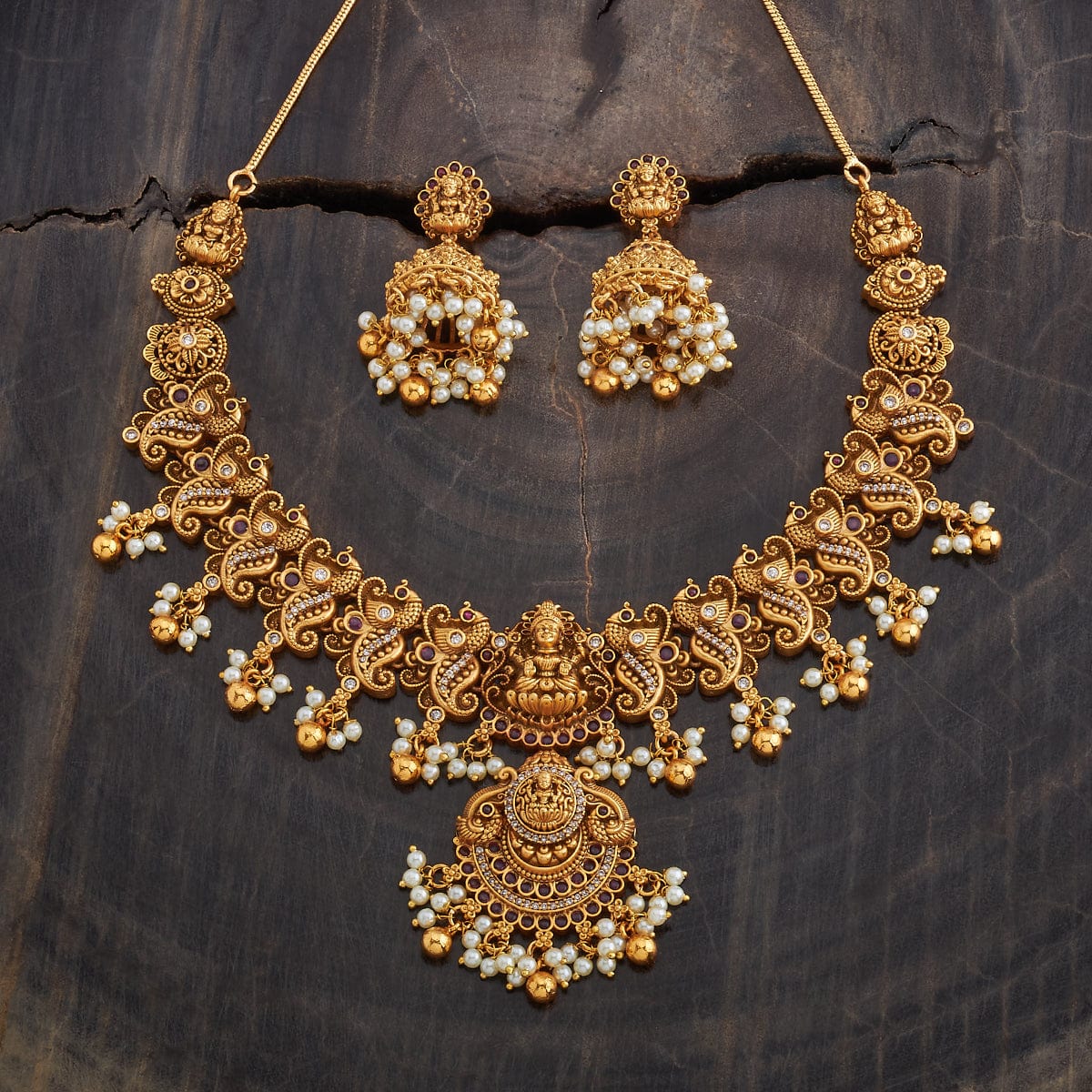 Golden Laxmi Antique Necklace Set