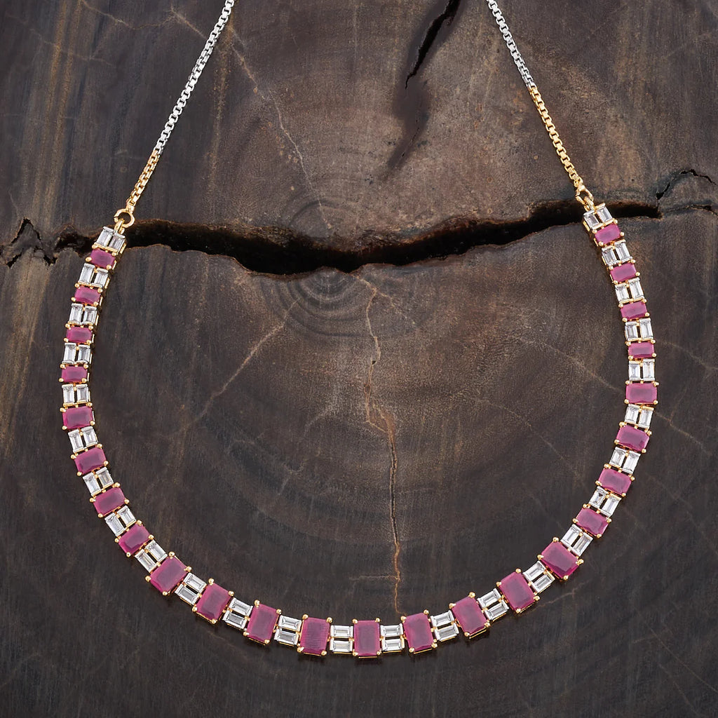 Zircon Necklace silver & pink