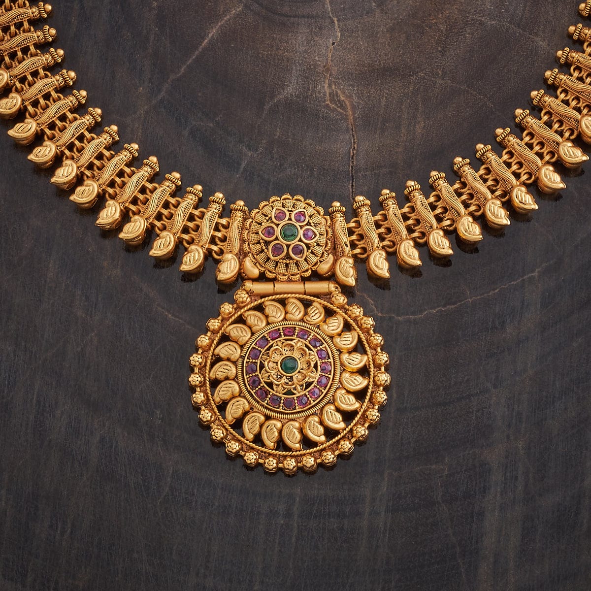 Flower Gold Stone Antique Necklace