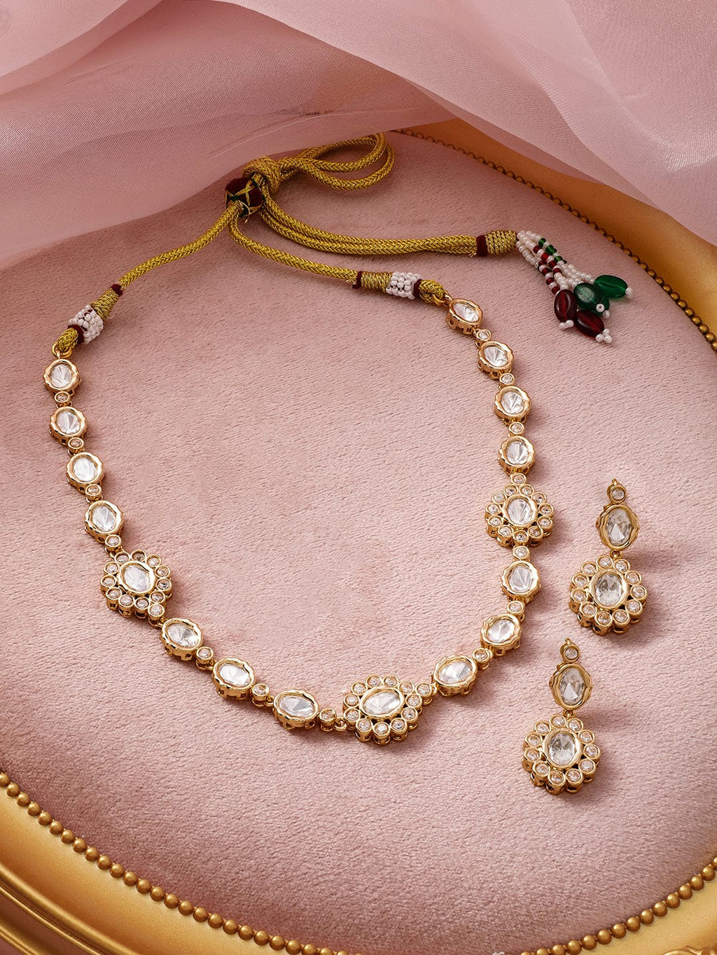 Gold Plated Kundan-Studded Traditional Necklace Set with Matching Earrings richness of traditional