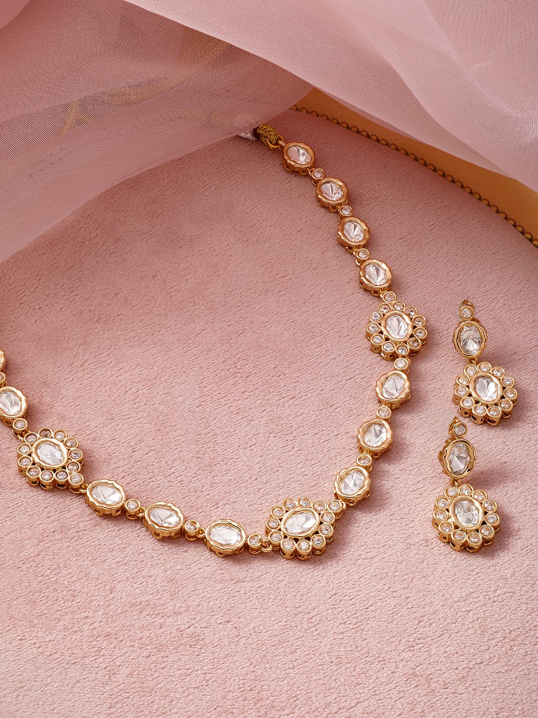 Gold Plated Kundan-Studded Traditional Necklace Set with Matching Earrings richness of traditional