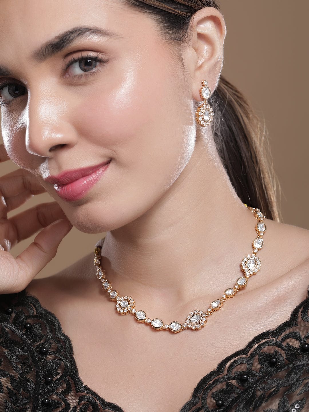 Gold Plated Kundan-Studded Traditional Necklace Set with Matching Earrings richness of traditional