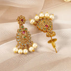 Gold-Plated Ruby & Emerald Kundan and CZ Studded Jewellery Set with Pearl Beads