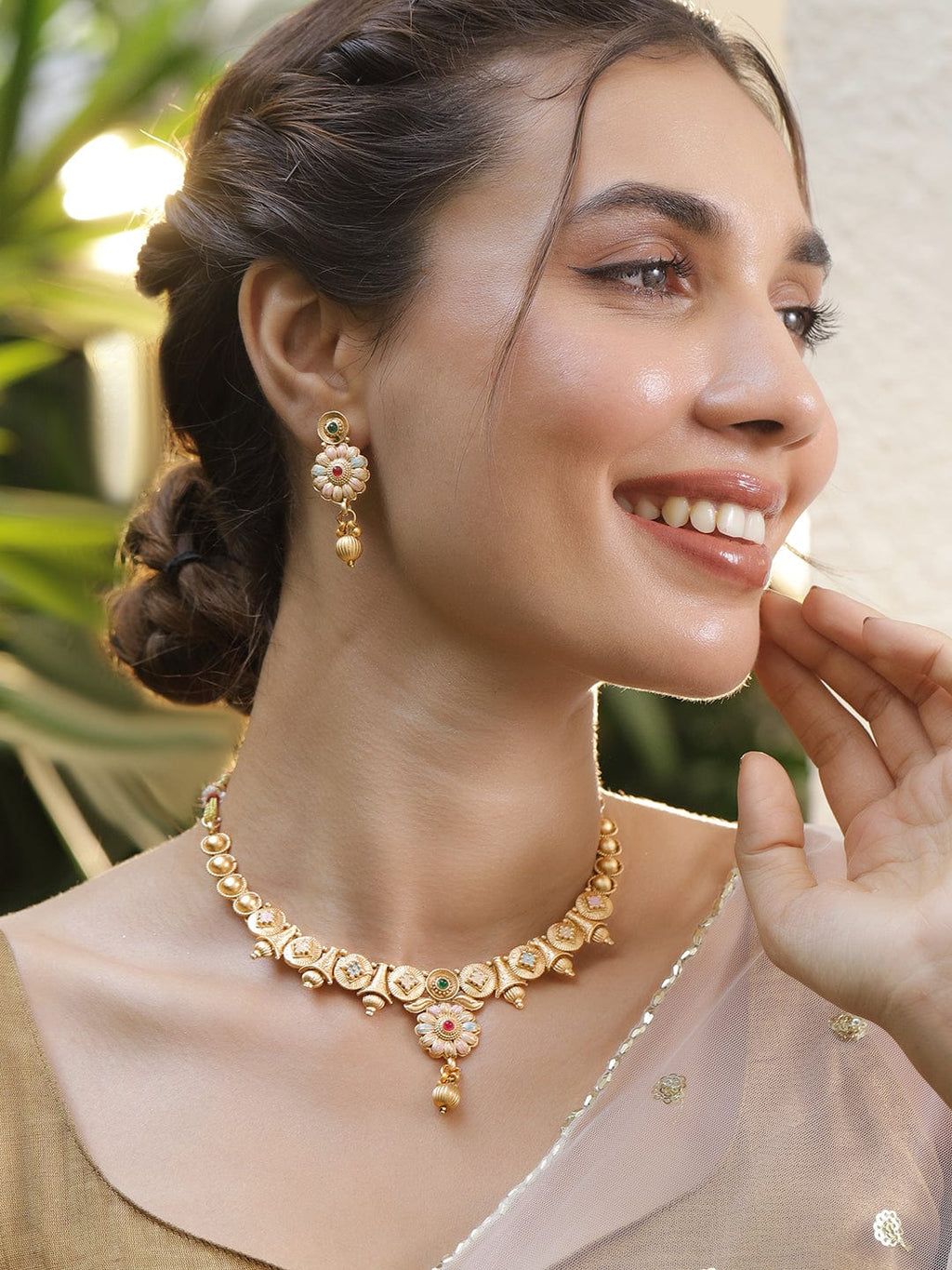 Gold-Plated Stone-Studded Jewellery Set ornate designs