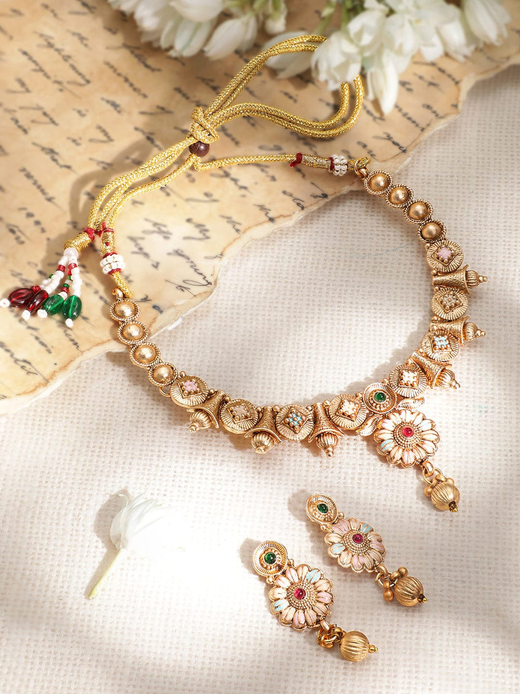 Gold-Plated Stone-Studded Jewellery Set ornate designs