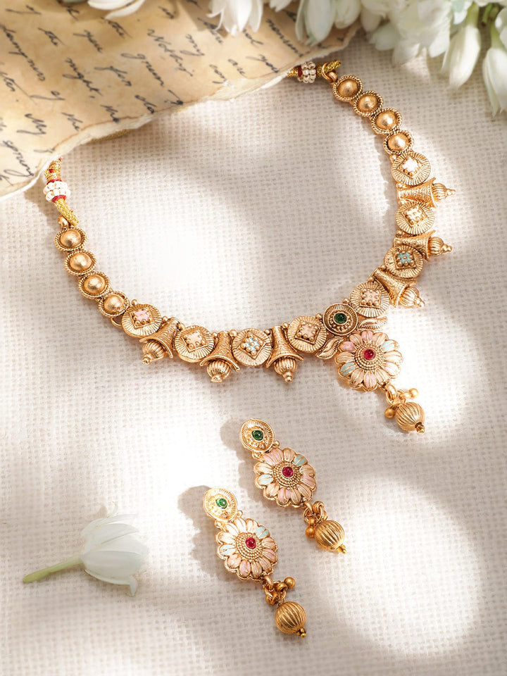 Gold-Plated Stone-Studded Jewellery Set ornate designs