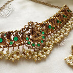Antique matte Lakshmi Peacock choker set - Green