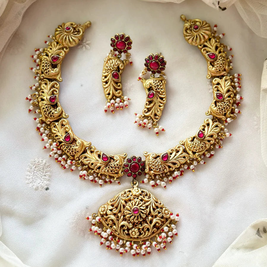 Kundan Jadau Peacock feathers short set