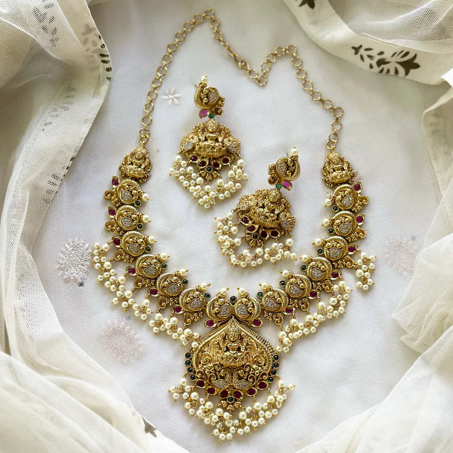 Antique Matte Lakshmi Peacock Pearl spike gutta set