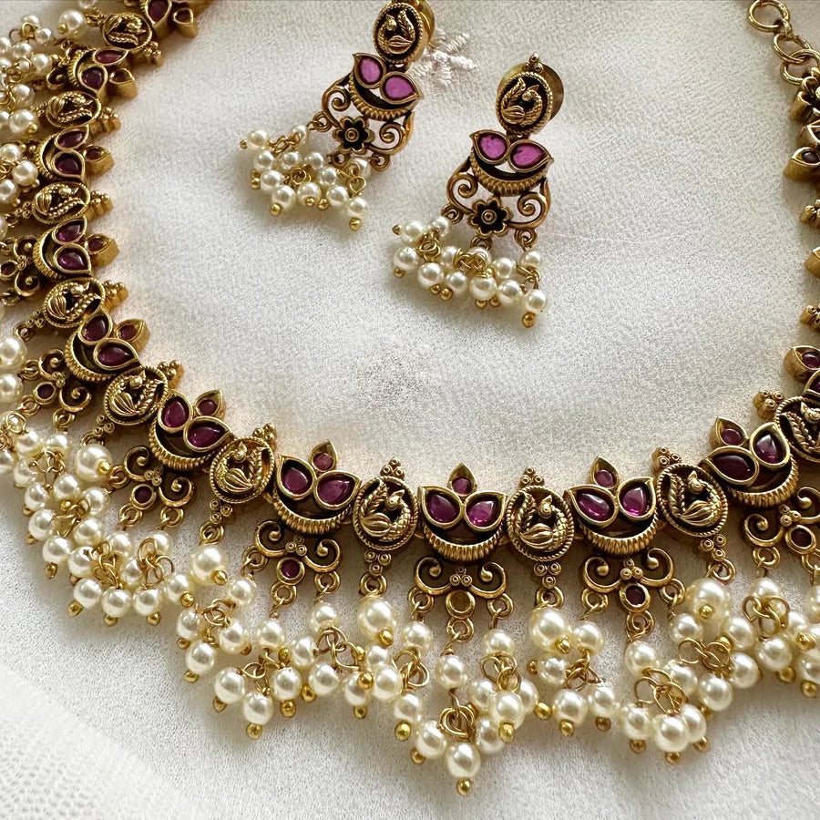 Antique Kemp Peacock Thilak gutta short set descriptive overview