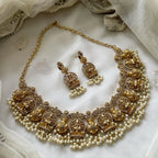 Antique white CZ laxmi flower pot  short set