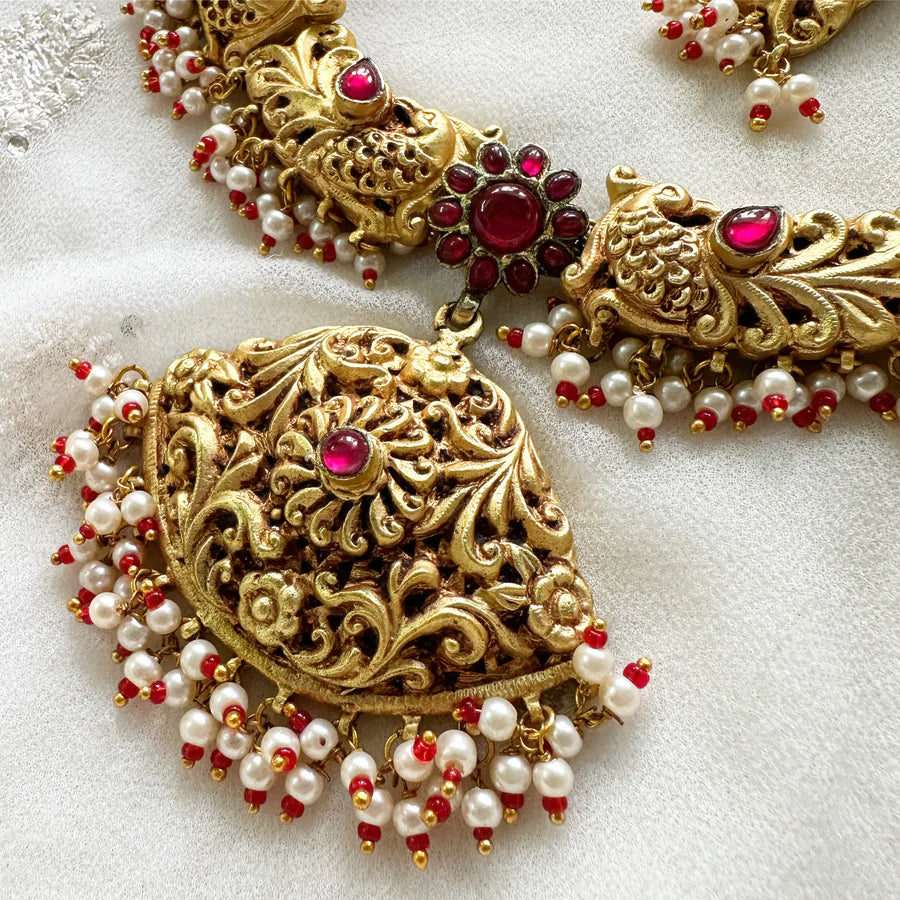 Kundan Jadau Peacock feathers short set