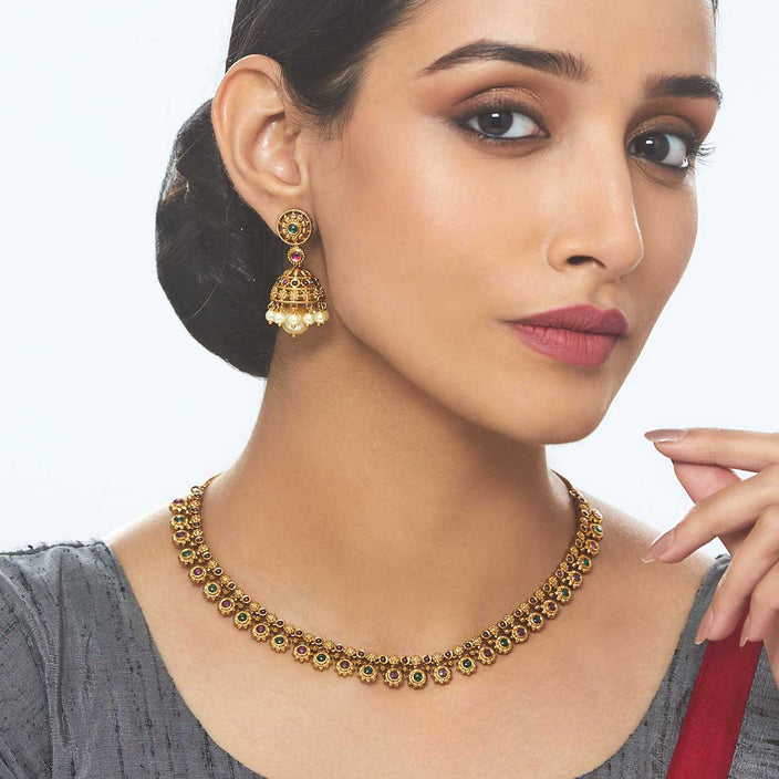 Short Gold Temple Antique Necklace Set