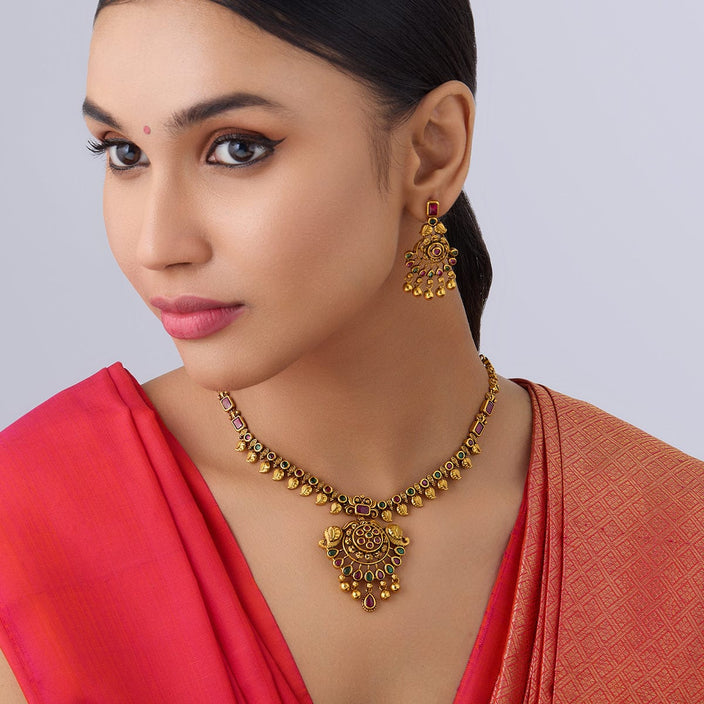 Pendant Stone Antique Necklace set