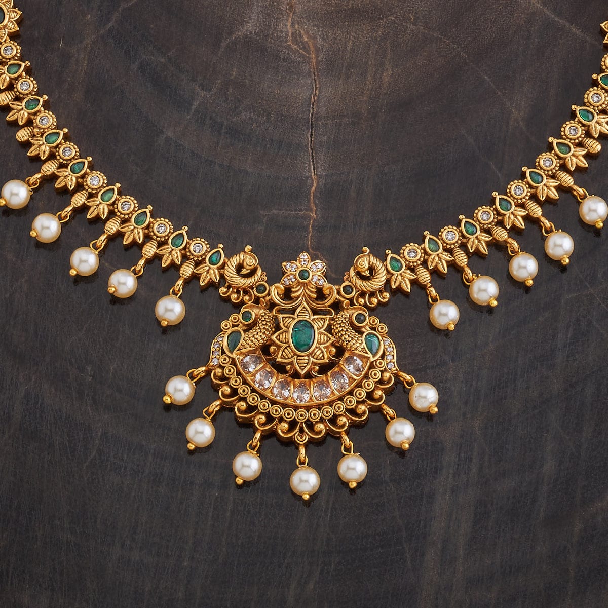 Green Stone Antique Golden Necklace