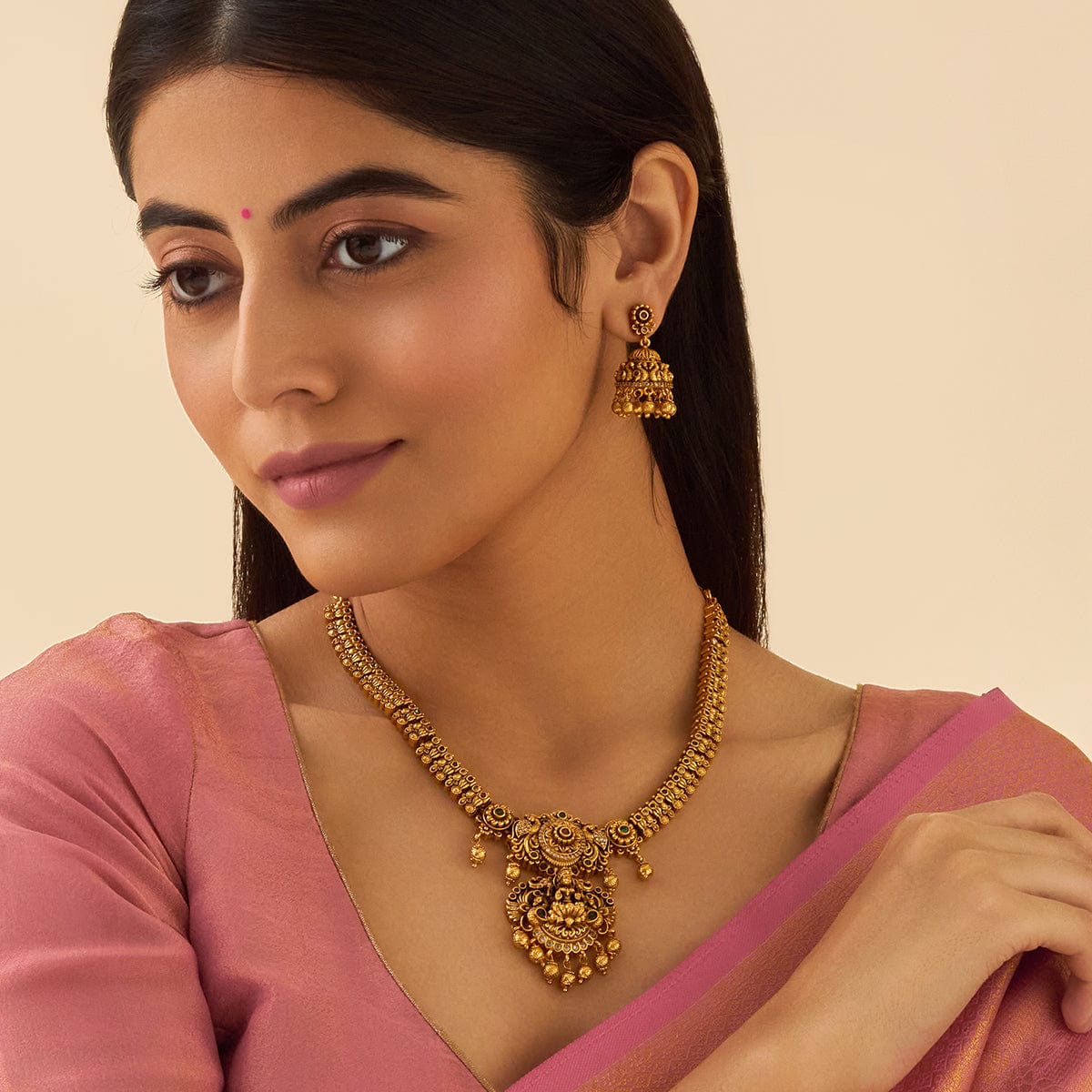 Flower and Lakshmi Motif Antique Necklace