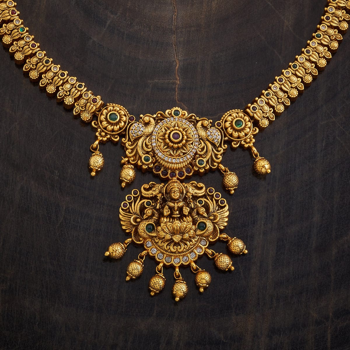 Flower and Lakshmi Motif Antique Necklace