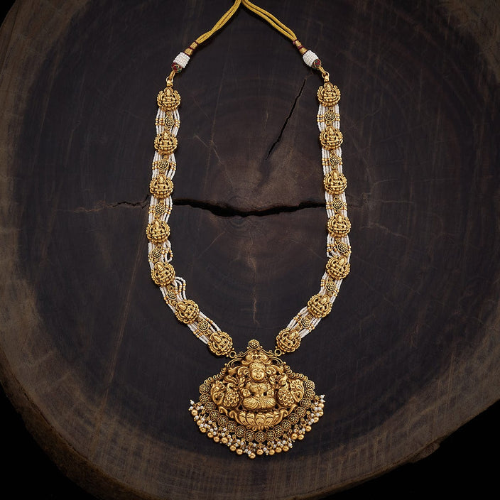 White Stone Laxmi Temple Antique Necklace