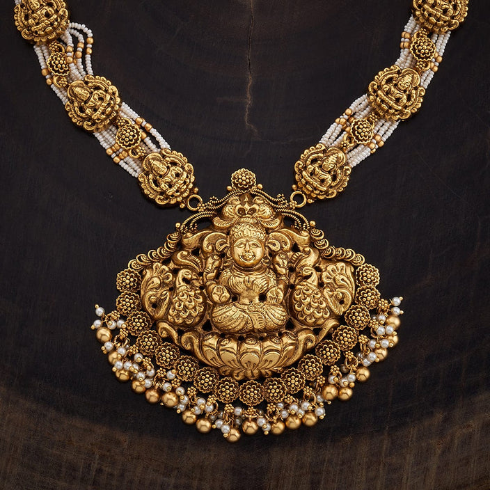 White Stone Laxmi Temple Antique Necklace