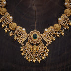 Elephant Motif Antique Gold Finish Short Necklace Set