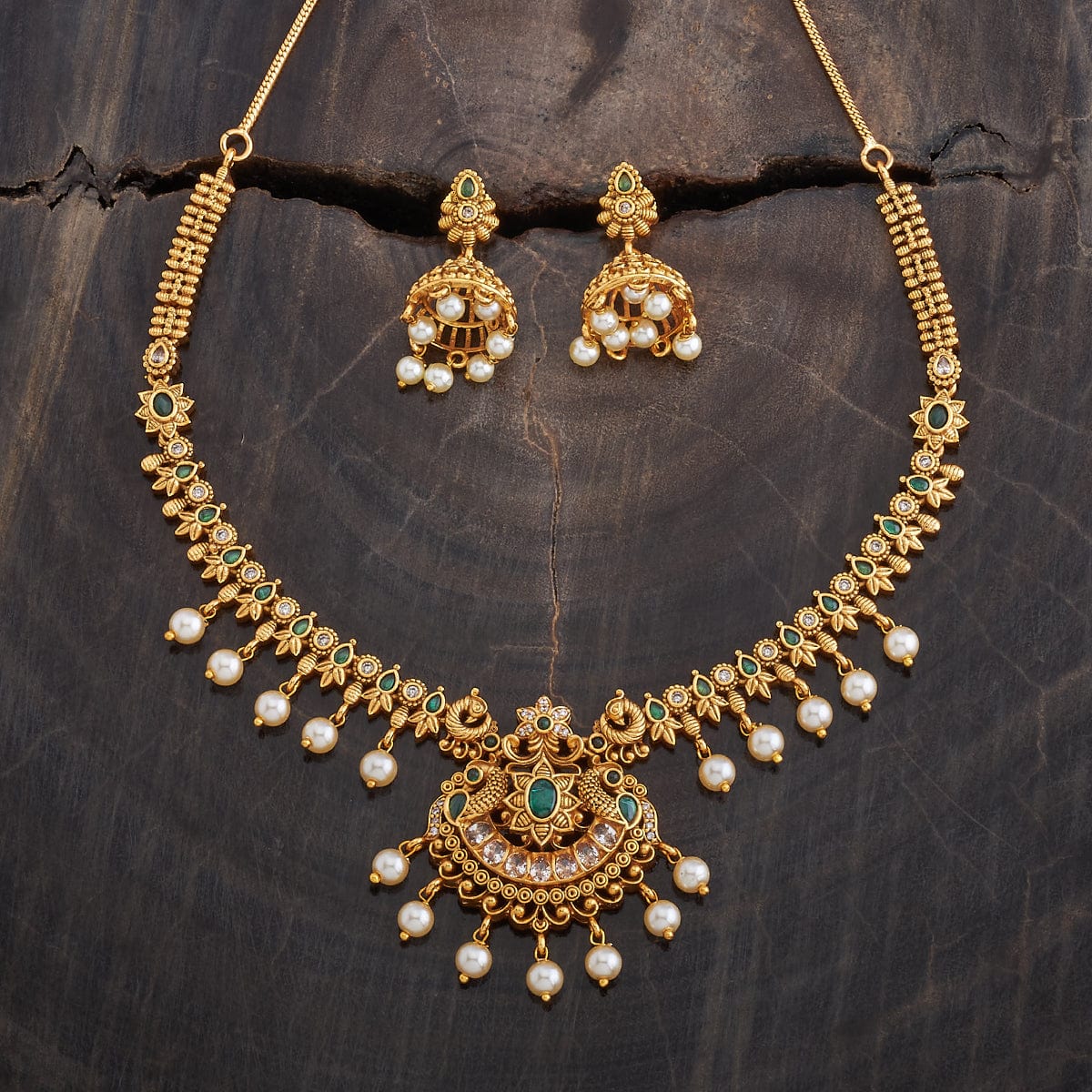 Green Stone Antique Golden Necklace