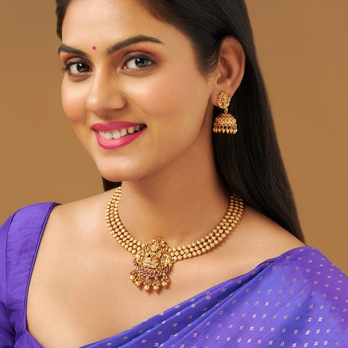 Haram with Lakshmi Devi Antique Necklace Set