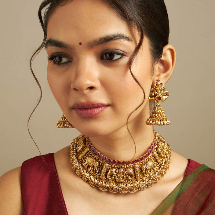 Elephant lakshmi antique gold necklace