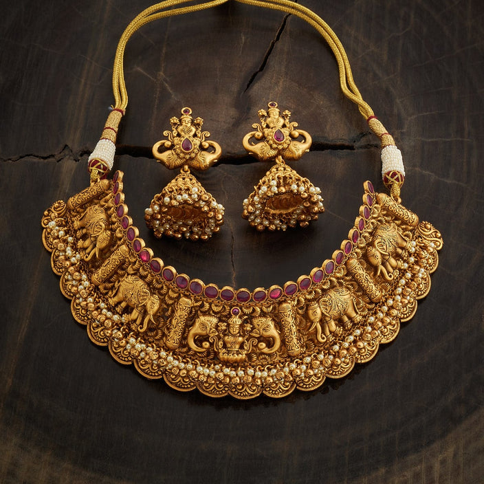 Elephant lakshmi antique gold necklace