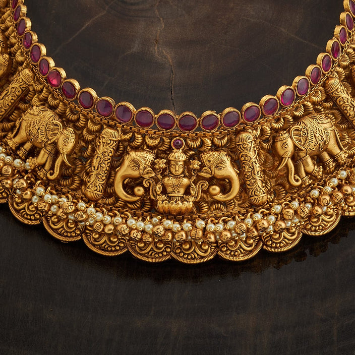 Elephant lakshmi antique gold necklace