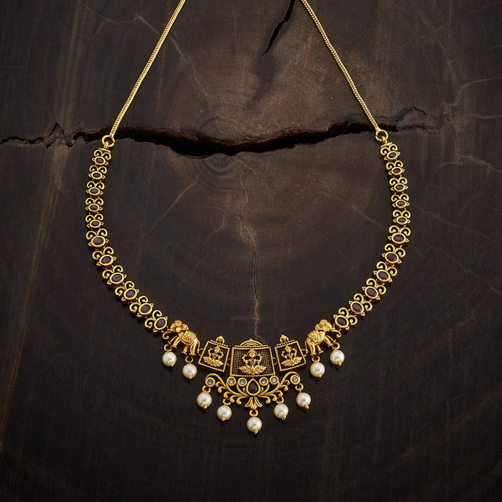 Gold tone white stone Antique Necklace