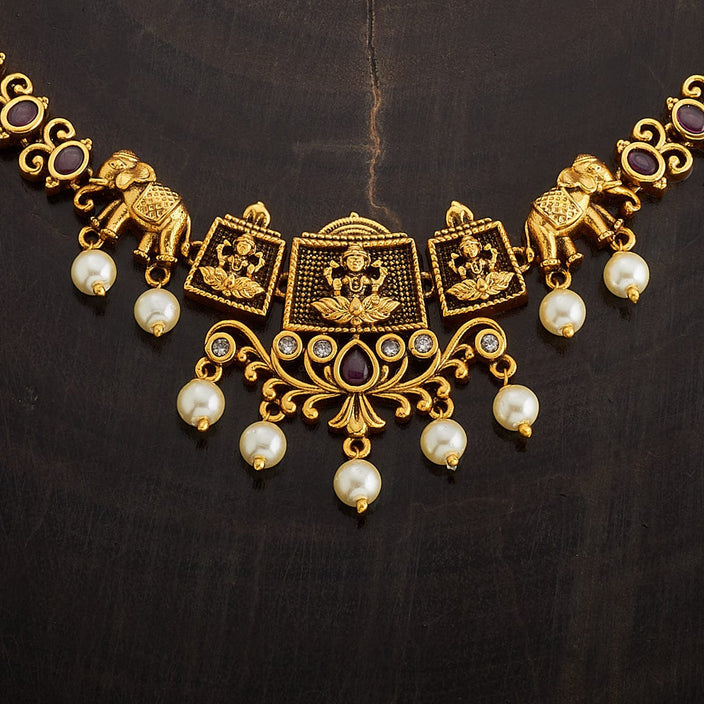 Gold tone white stone Antique Necklace