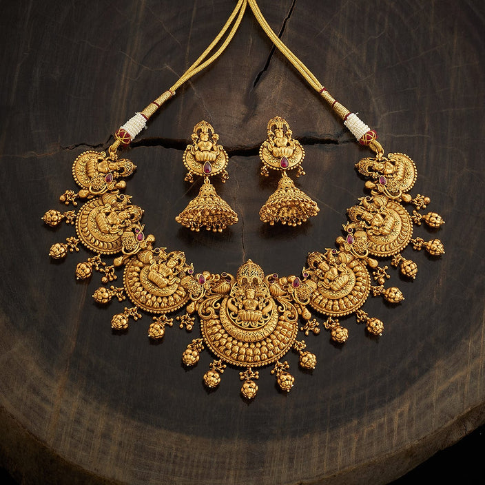 Traditional Gold Stones Antique Necklace Set