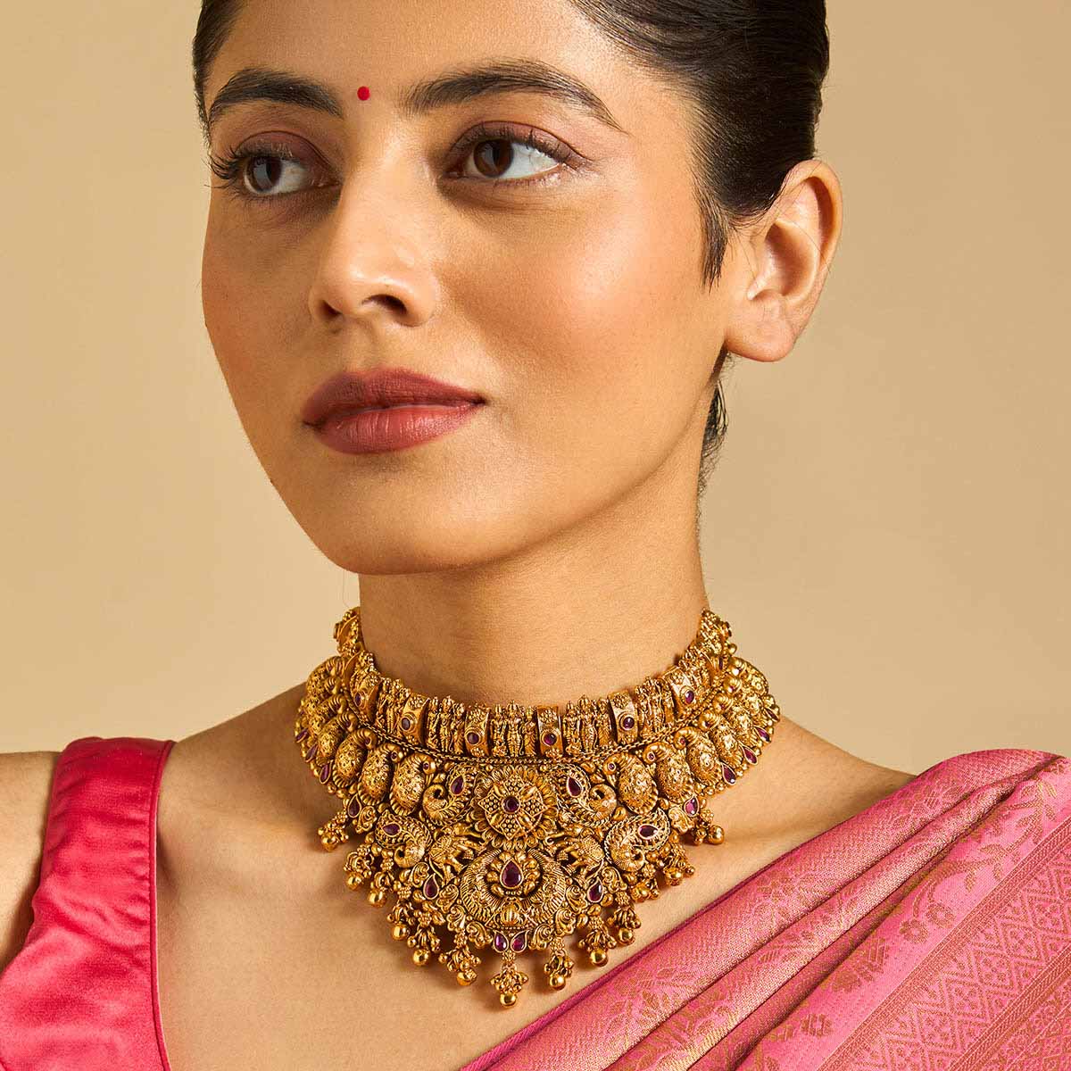 Flower and Lakshmi Design Antique Necklace