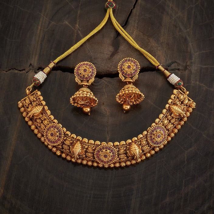 Antique Gold Stone Ethnic Temple Necklace