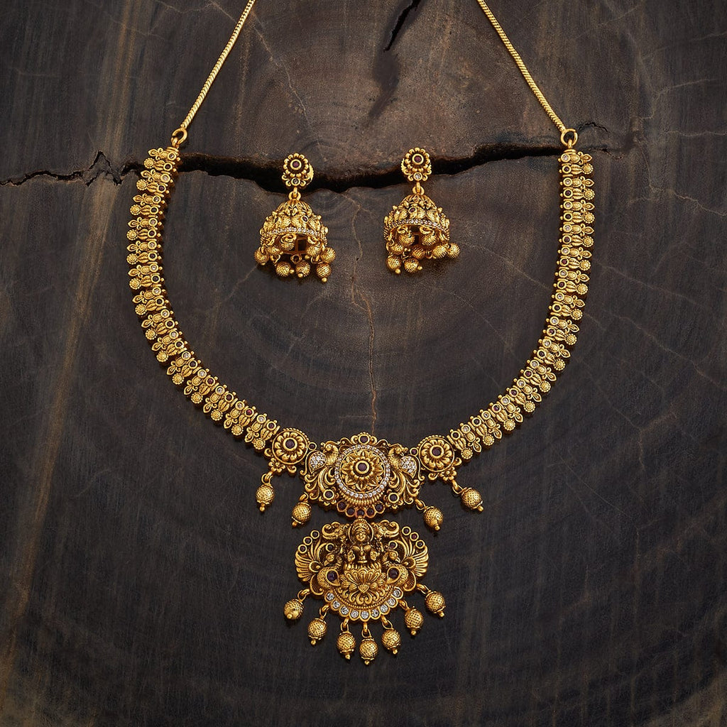 Flower and Lakshmi Motif Antique Necklace